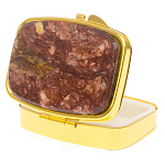 Таблетница карманная прямоугольная с 2-мя отделениями с зеркалом и накладкой из натурального камня Авантюрин Gold Stone Pillboxes варинант исполнения - 2 | Loft Concept в Уфе