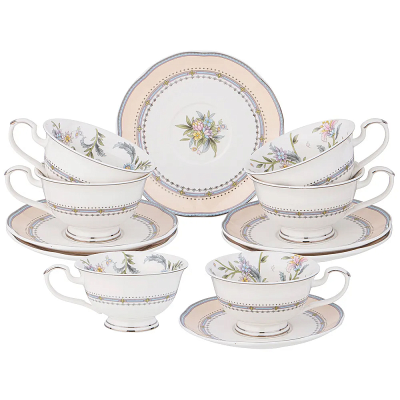 Чайный сервиз из фарфора на 6 персон 12 предметов Tea Flower Set Мульти в Уфе | Loft Concept 