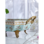 Блюдо прямоугольное из голубого фарфора с ручками и рисунком птиц и цветов Blue Garden варинант исполнения - 4 | Loft Concept в Уфе