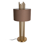 Настольная лампа с цилиндрическим абажуром из коричневой ткани и золотыми трубочками Brown Aura варинант исполнения - 2 | Loft Concept в Уфе