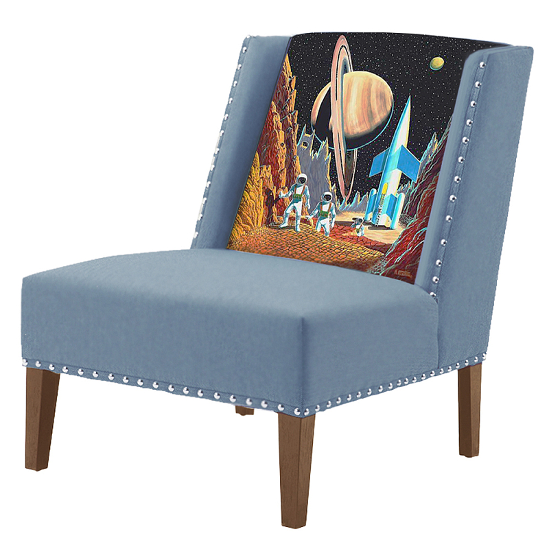 FUN Armchair Retro Futurism Blue Дизайнерское кресло с цветным принтом Серо-голубой в Уфе | Loft Concept 