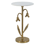 Столик с золотистым основанием в виде цветка и круглой мраморной столешницей Golden Snowdrop варинант исполнения - 1 | Loft Concept в Уфе