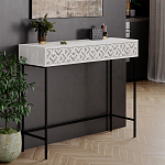 Консоль напольная пыльного белого цвета с выдвижным ящиком с резным орнаментом HEATON CONSOLE OAK варинант исполнения - 3 | Loft Concept в Уфе