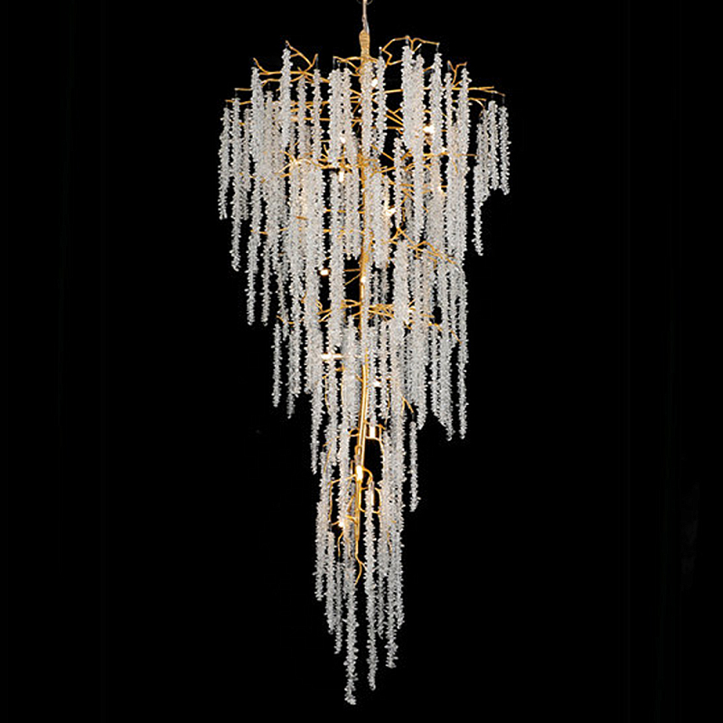 Люстра многоярусная с каркасом из металла и прозрачными подвесками FAIRYTREE Light Золотой Прозрачный Люстра многоярусная с каркасом из металла и прозрачными подвесками FAIRYTREE Light Золотой Прозрачный в Уфе | Loft Concept