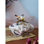 Шкатулка фиолетового цвета с рисунком бабочек и крышкой с фигуркой птицы на ветке Eden Garden варинант исполнения - 7 | Loft Concept в Уфе