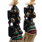 Комплект из 2-х деревянных статуэток Asmat Straw Headdress Statuettes Black Colorful Tattoo варинант исполнения - 3 | Loft Concept в Уфе
