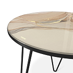 Стол журнальный с круглой столешницей из стекла на 3-х черных ножках Beige Marble варинант исполнения - 3 | Loft Concept в Уфе