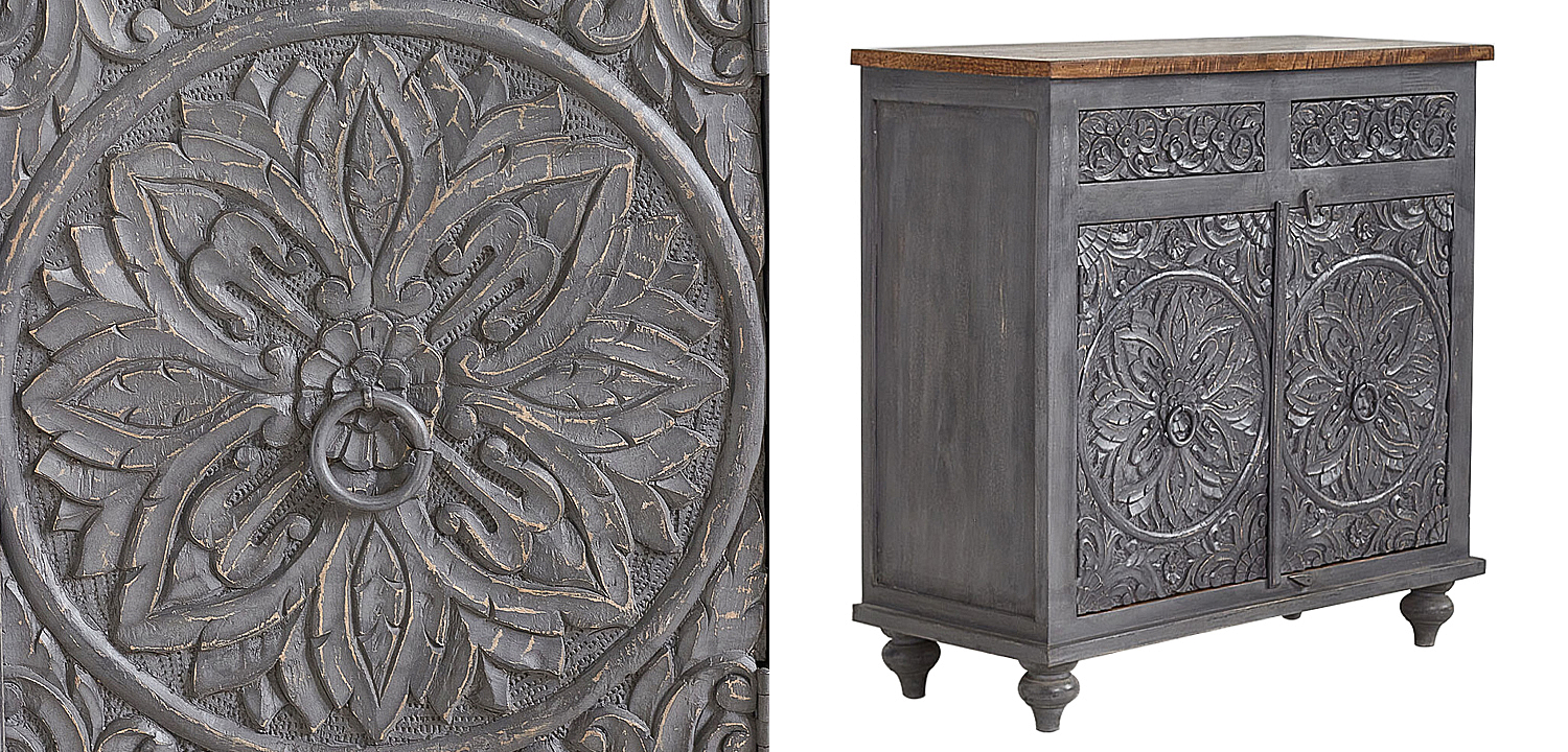 Комод Indian Antique White Furniture Chest of Drawers Kara серый Комод Indian Antique White Furniture Chest of Drawers Kara серый - Loft-Concept в Уфе