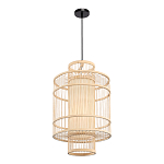 Подвесной светильник из деревянных прутьев с плафоном из натуральной ткани Light Inside the Cell варинант исполнения - 4 | Loft Concept в Уфе